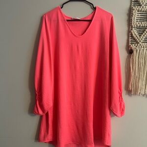 Jess Lea Hot Pink V-Neck Tunic Dress with 3/4 sleeves Size Large 12/14